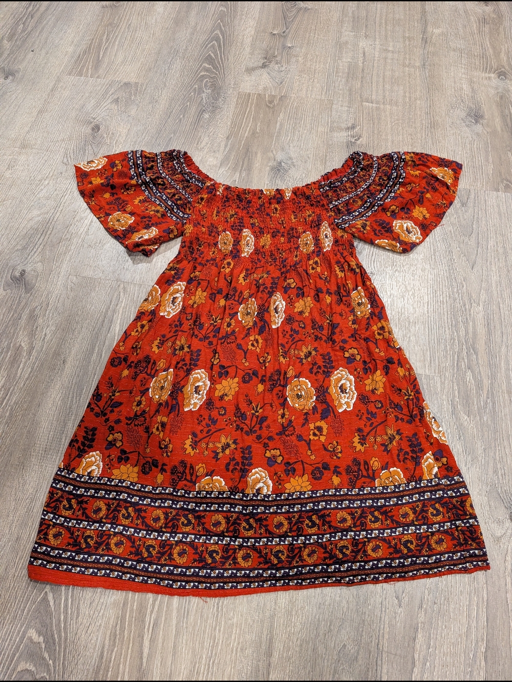 Wild Moss Floral Smocked Off The Shoulder Boho Midi Dress Size XL